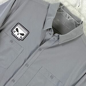 American Biker Mechanic Shirt Mens L Gray Mr Piston Skull Ripstop Performance